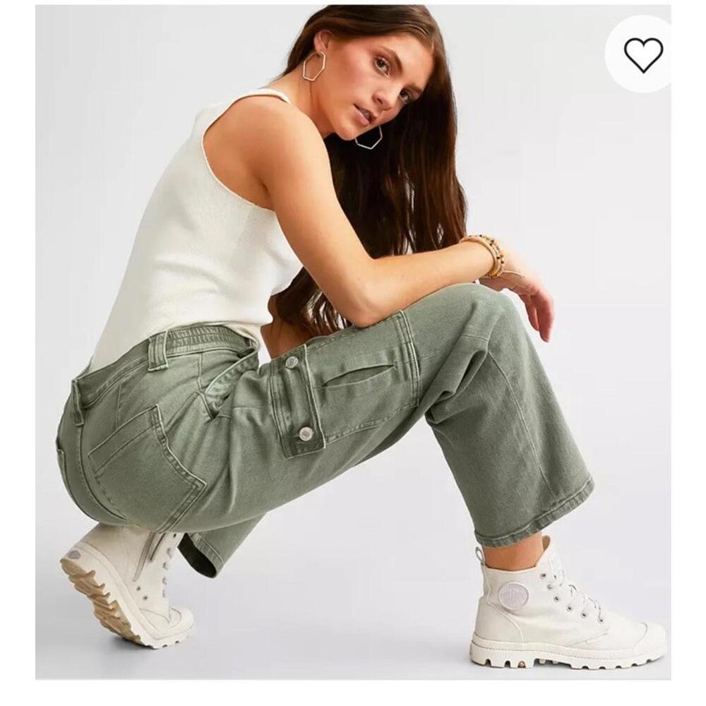 Vervet Jeans Womens 29 Cargo High Rise Straight Leg Sage Green Stretch Baggy
